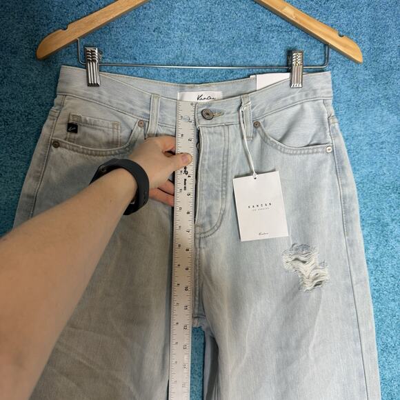 KanCan Womens 7/27 90s Flare Light Blue Jeans Wide Leg Distressed Denim - Picture 5 of 16